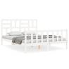 White Bed Frame with Headboard - 160x200 cm Solid Wood