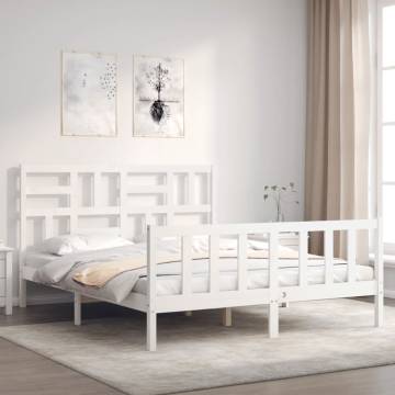 White Bed Frame with Headboard - 160x200 cm Solid Wood