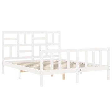 White Bed Frame with Headboard - 160x200 cm Solid Wood