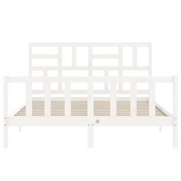 White Bed Frame with Headboard - 160x200 cm Solid Wood