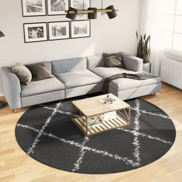 Shaggy Rug High Pile Black and Cream Ø 240 cm - Hipomarket