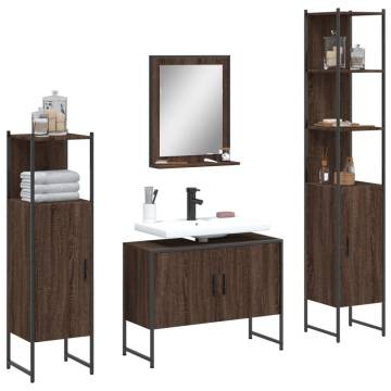 4 Piece Bathroom Cabinet Set - Brown Oak Engineered Wood