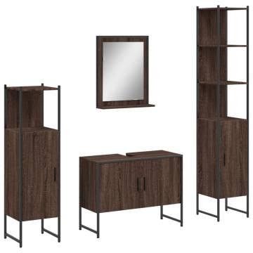 4 Piece Bathroom Cabinet Set - Brown Oak Engineered Wood