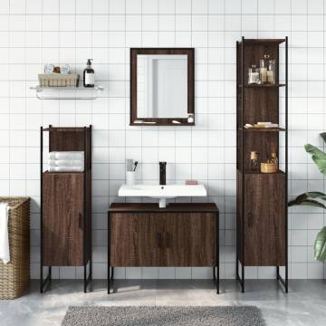 4 Piece Bathroom Cabinet Set - Brown Oak Engineered Wood