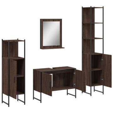 4 Piece Bathroom Cabinet Set - Brown Oak Engineered Wood