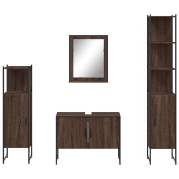 4 Piece Bathroom Cabinet Set - Brown Oak Engineered Wood