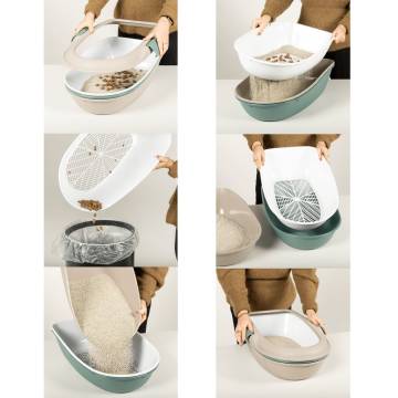 Cat Litter Tray with Cover - White & Brown 58.5x39.5 cm