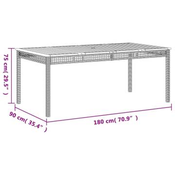 Garden Table Black 180x90 cm - Poly Rattan & Acacia Wood