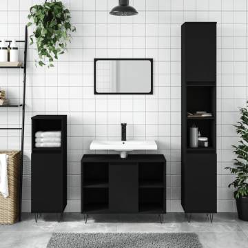 3 Piece Bathroom Furniture Set - Black Engineered Wood