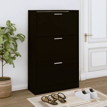 Stylish Black Shoe Cabinet - 63x24x103 cm Engineered Wood