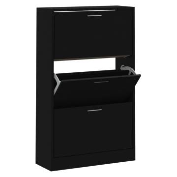 Stylish Black Shoe Cabinet - 63x24x103 cm Engineered Wood