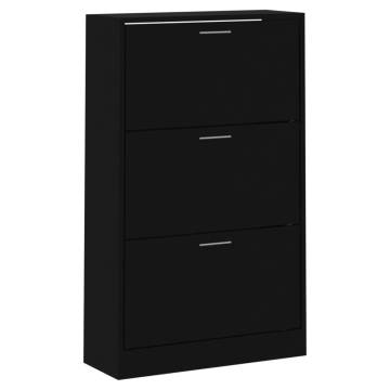 Stylish Black Shoe Cabinet - 63x24x103 cm Engineered Wood