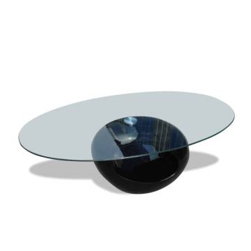 Modern Coffee Table with Oval Glass Top - High Gloss Black