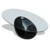 Modern Coffee Table with Oval Glass Top - High Gloss Black