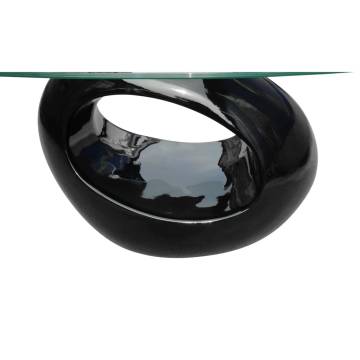 Modern Coffee Table with Oval Glass Top - High Gloss Black