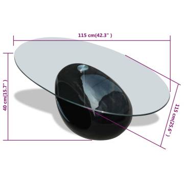 Modern Coffee Table with Oval Glass Top - High Gloss Black