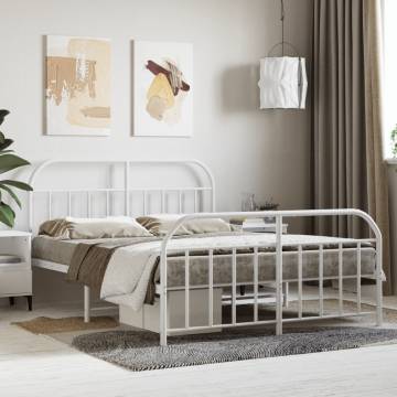 Sturdy White Metal Bed Frame with Headboard & Footboard - 135x190 cm