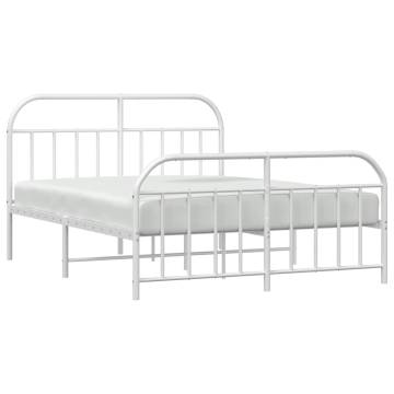 Sturdy White Metal Bed Frame with Headboard & Footboard - 135x190 cm