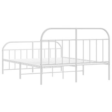 Sturdy White Metal Bed Frame with Headboard & Footboard - 135x190 cm