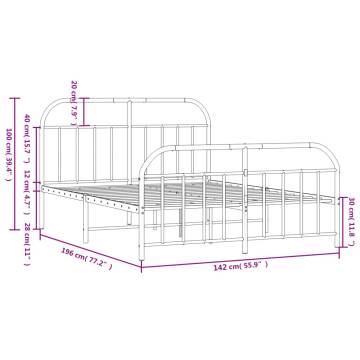 Sturdy White Metal Bed Frame with Headboard & Footboard - 135x190 cm