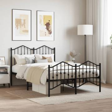 Metal Bed Frame with Headboard & Footboard - Black 120x200 cm