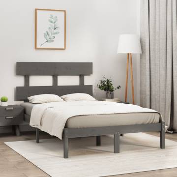 Grey Solid Wood Bed Frame 135x190 cm Double - Hipomarket