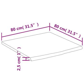 Solid Wood Acacia Live Edge Desk Top - 80x80x2.5 cm