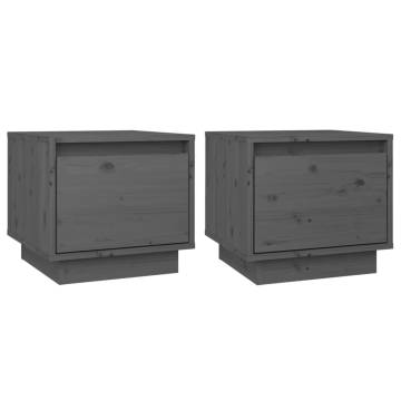 Grey Bedside Cabinets - 2 pcs Solid Pine Wood - Modern Design