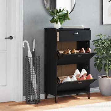 Shoe Cabinet VIKEN - Black Solid Wood Pine | Hipomarket UK