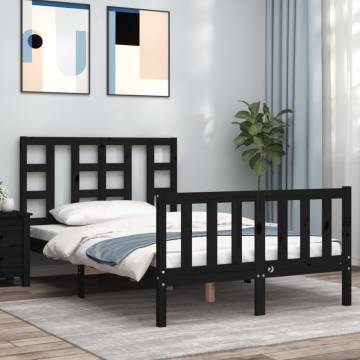 Black Bed Frame with Headboard - 120x200 cm Solid Wood