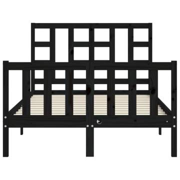 Black Bed Frame with Headboard - 120x200 cm Solid Wood