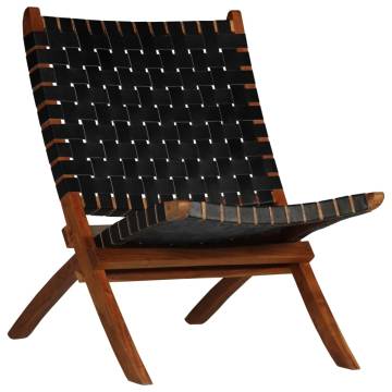 Folding Chair - Crossed-Stripe Black Real Leather