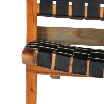 Folding Chair - Crossed-Stripe Black Real Leather