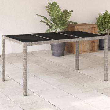 Light Grey Garden Table with Glass Top - 150x90 cm