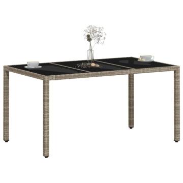 Light Grey Garden Table with Glass Top - 150x90 cm