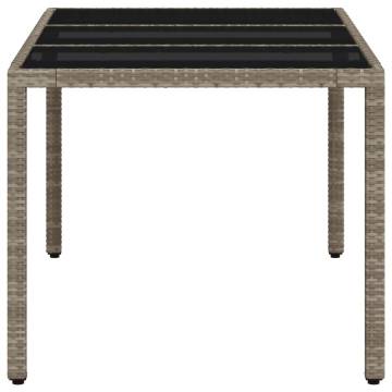 Light Grey Garden Table with Glass Top - 150x90 cm