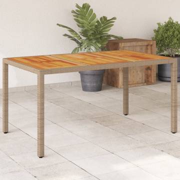 Garden Table Beige 150x90x75 cm | Poly Rattan & Acacia Wood