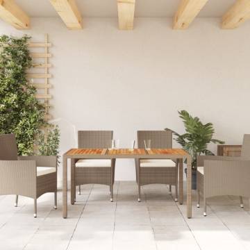 Garden Table Beige 150x90x75 cm | Poly Rattan & Acacia Wood