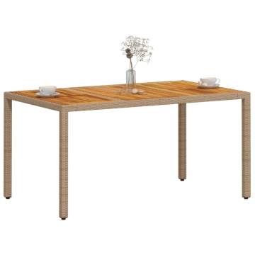 Garden Table Beige 150x90x75 cm | Poly Rattan & Acacia Wood