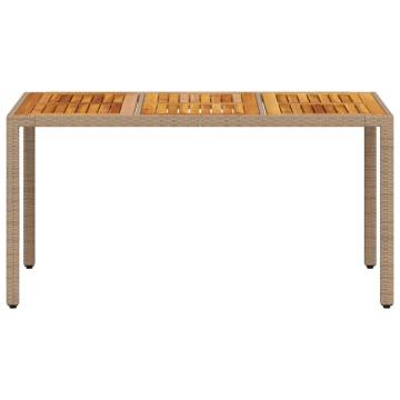 Garden Table Beige 150x90x75 cm | Poly Rattan & Acacia Wood