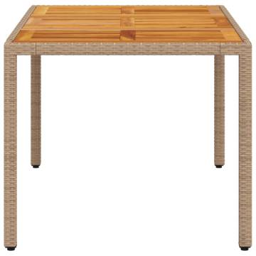 Garden Table Beige 150x90x75 cm | Poly Rattan & Acacia Wood