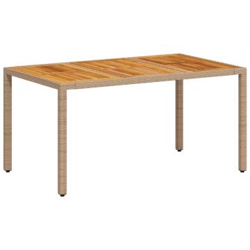 Garden Table Beige 150x90x75 cm | Poly Rattan & Acacia Wood