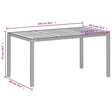 Garden Table Beige 150x90x75 cm | Poly Rattan & Acacia Wood