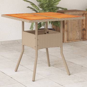 Garden Table Beige 80x80 cm - Durable Poly Rattan & Acacia Wood