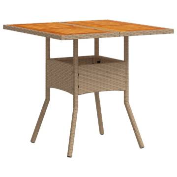 Garden Table Beige 80x80 cm - Durable Poly Rattan & Acacia Wood