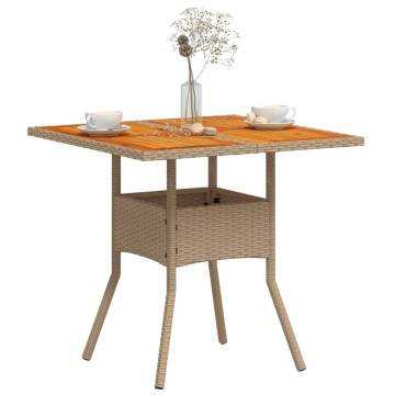 Garden Table Beige 80x80 cm - Durable Poly Rattan & Acacia Wood