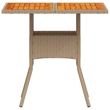 Garden Table Beige 80x80 cm - Durable Poly Rattan & Acacia Wood