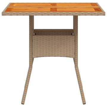 Garden Table Beige 80x80 cm - Durable Poly Rattan & Acacia Wood