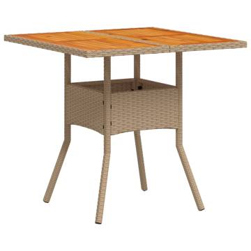 Garden Table Beige 80x80 cm - Durable Poly Rattan & Acacia Wood