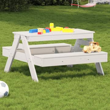 Kids Picnic Table - Solid Wood Pine, White (88x97x52 cm)